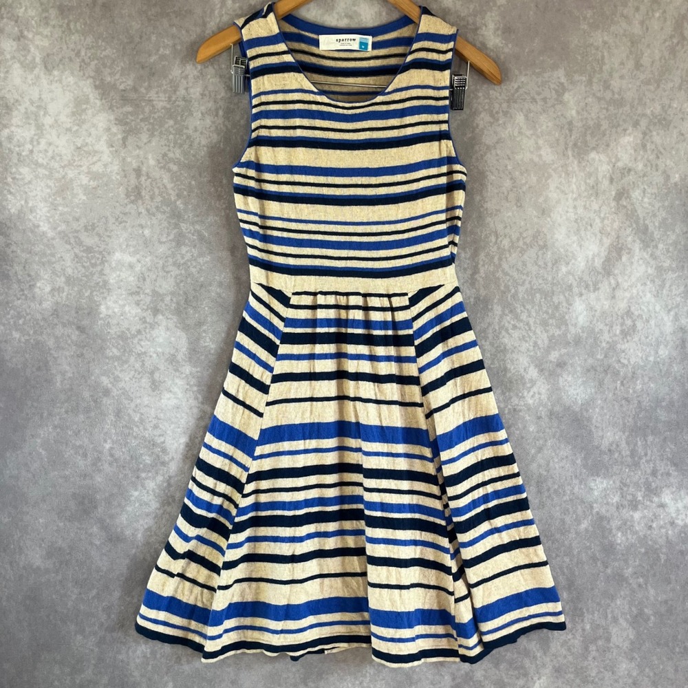 Sparrow Sweater Dress Womens Medium Blue Striped Cashmere Angora Fit Flare Knit